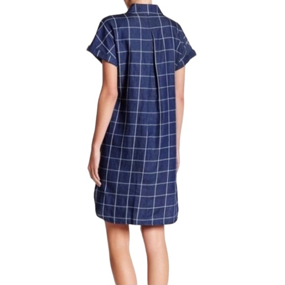 *NWOT* Max Studio Denim/Chambray Windowpane Collared Button Down Shirt Dress - Picture 2 of 12